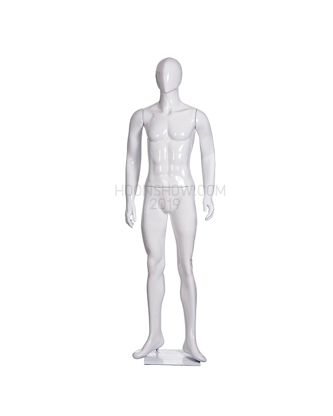 หุ่นไฟเบอร์เต็มตัว ชาย หน้าอวกาศ สีขาวเงา ฐานเหล็ก ไม่เจาะน่อง -M001