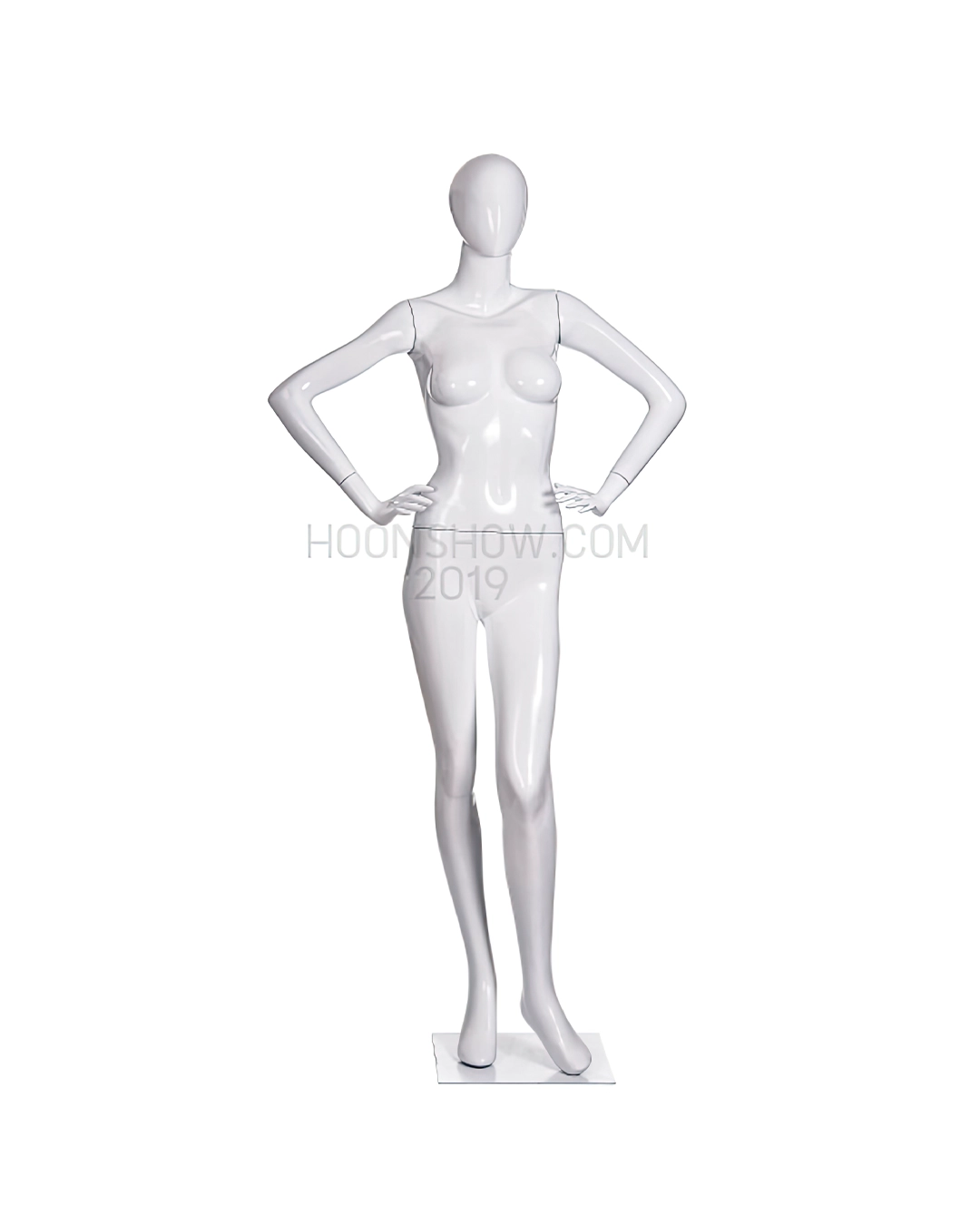 หุ่นไฟเบอร์เต็มตัว หญิง หน้าอวกาศ สีขาวเงา ฐานเหล็ก ไม่เจาะน่อง -W006