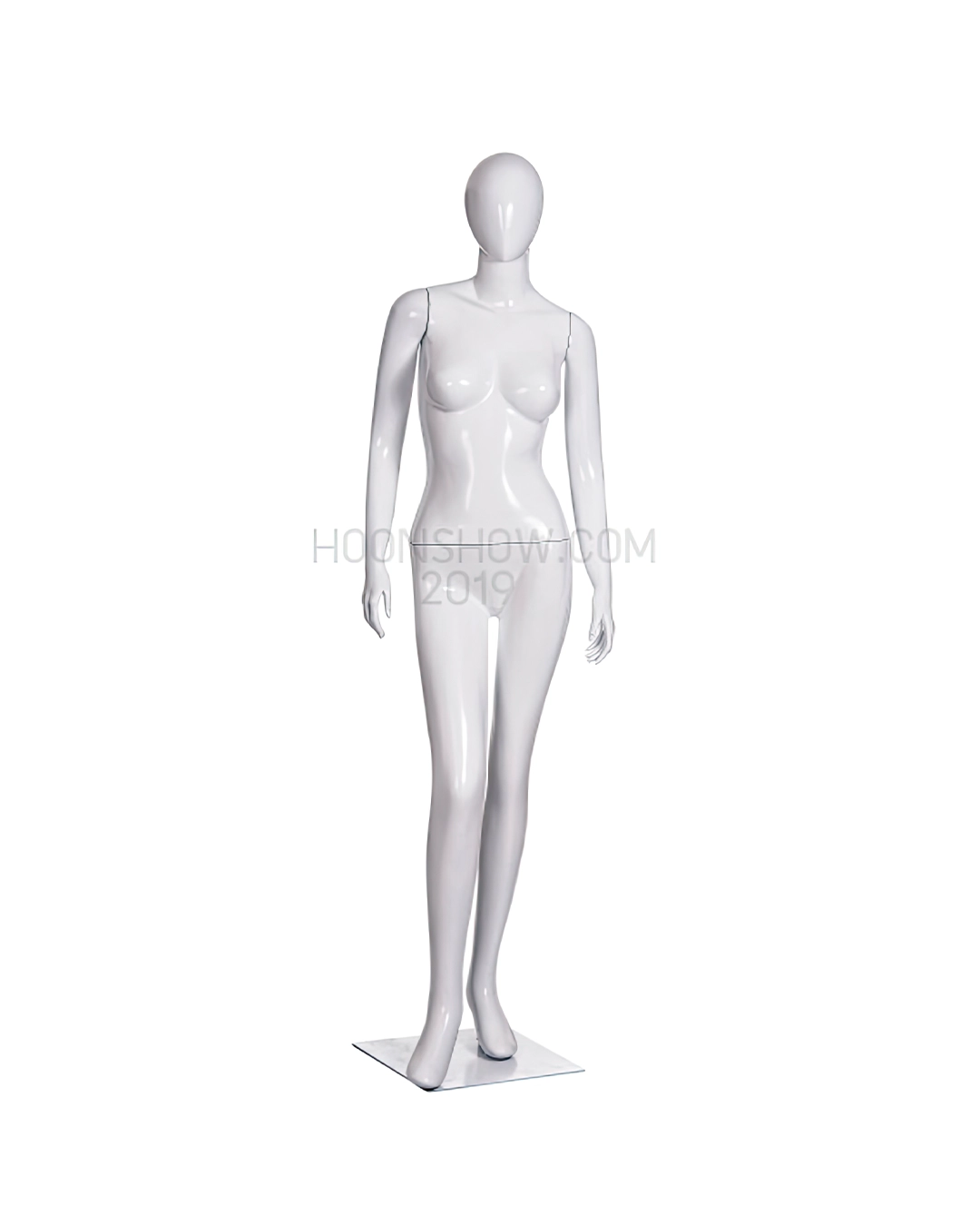 หุ่นไฟเบอร์เต็มตัว หญิง หน้าอวกาศ สีขาวเงา ฐานเหล็ก ไม่เจาะน่อง -W009