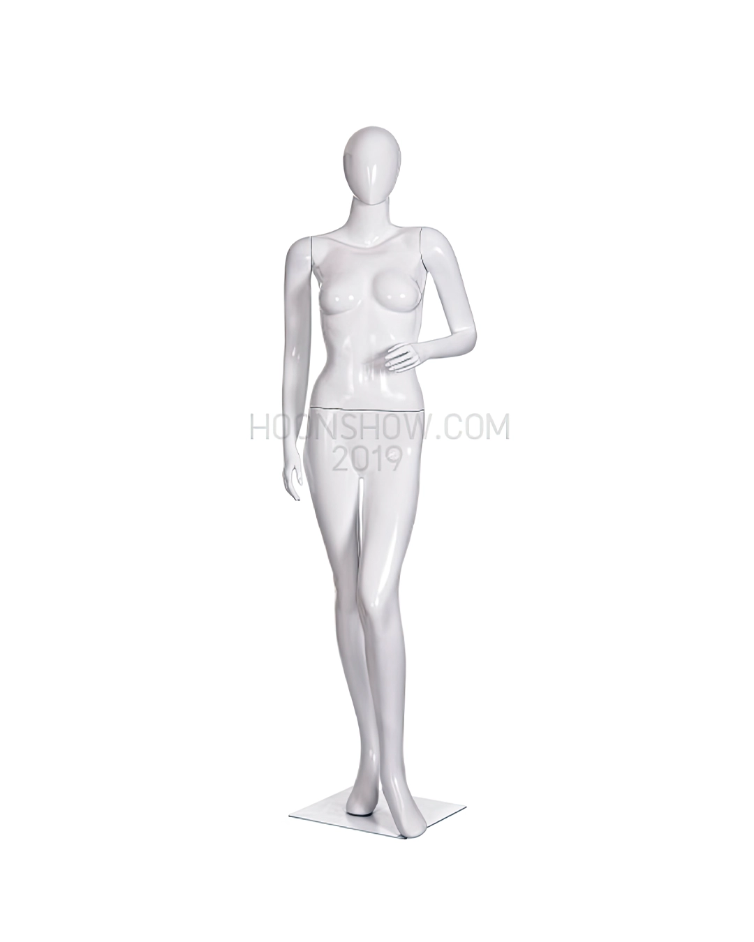 หุ่นไฟเบอร์เต็มตัว หญิง หน้าอวกาศ สีขาวเงา ฐานเหล็ก ไม่เจาะน่อง -W011