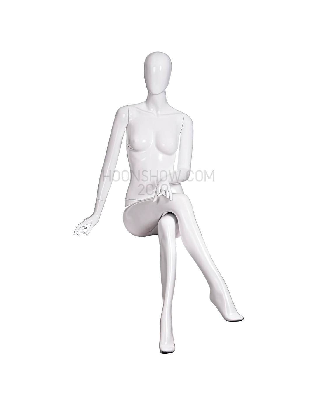 หุ่นไฟเบอร์เต็มตัว หญิง หน้าอวกาศ สีขาวเงา ฐานเหล็ก ไม่เจาะน่อง -W017