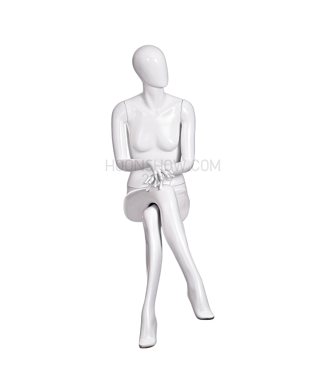 หุ่นไฟเบอร์เต็มตัว หญิง หน้าอวกาศ สีขาวเงา ฐานเหล็ก ไม่เจาะน่อง -W023