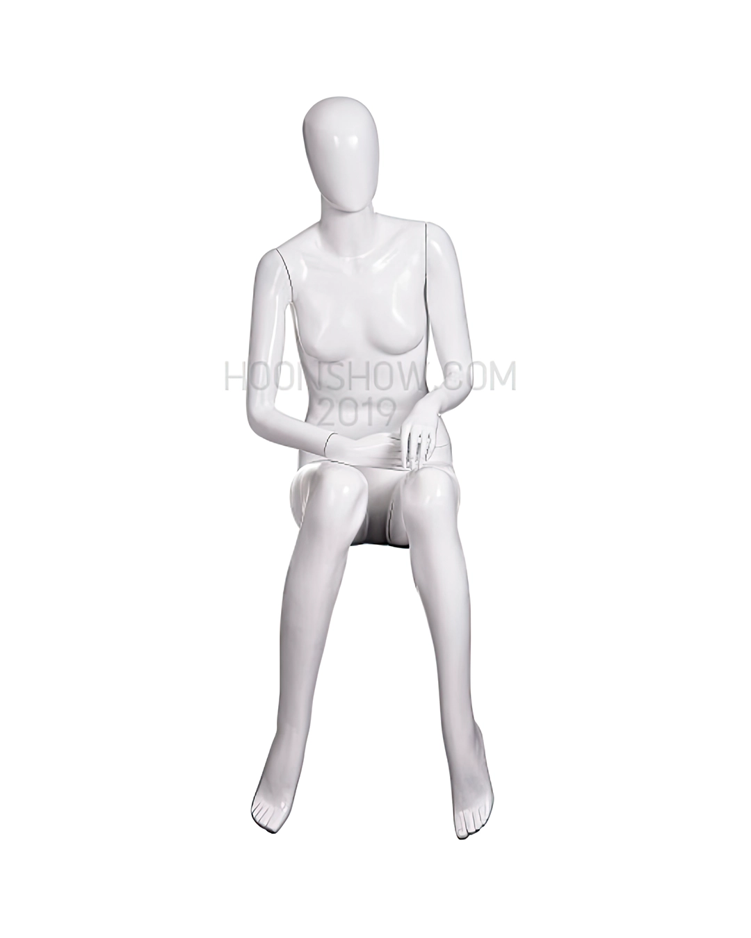 หุ่นไฟเบอร์เต็มตัว หญิง หน้าอวกาศ สีขาวเงา ฐานเหล็ก ไม่เจาะน่อง -W026