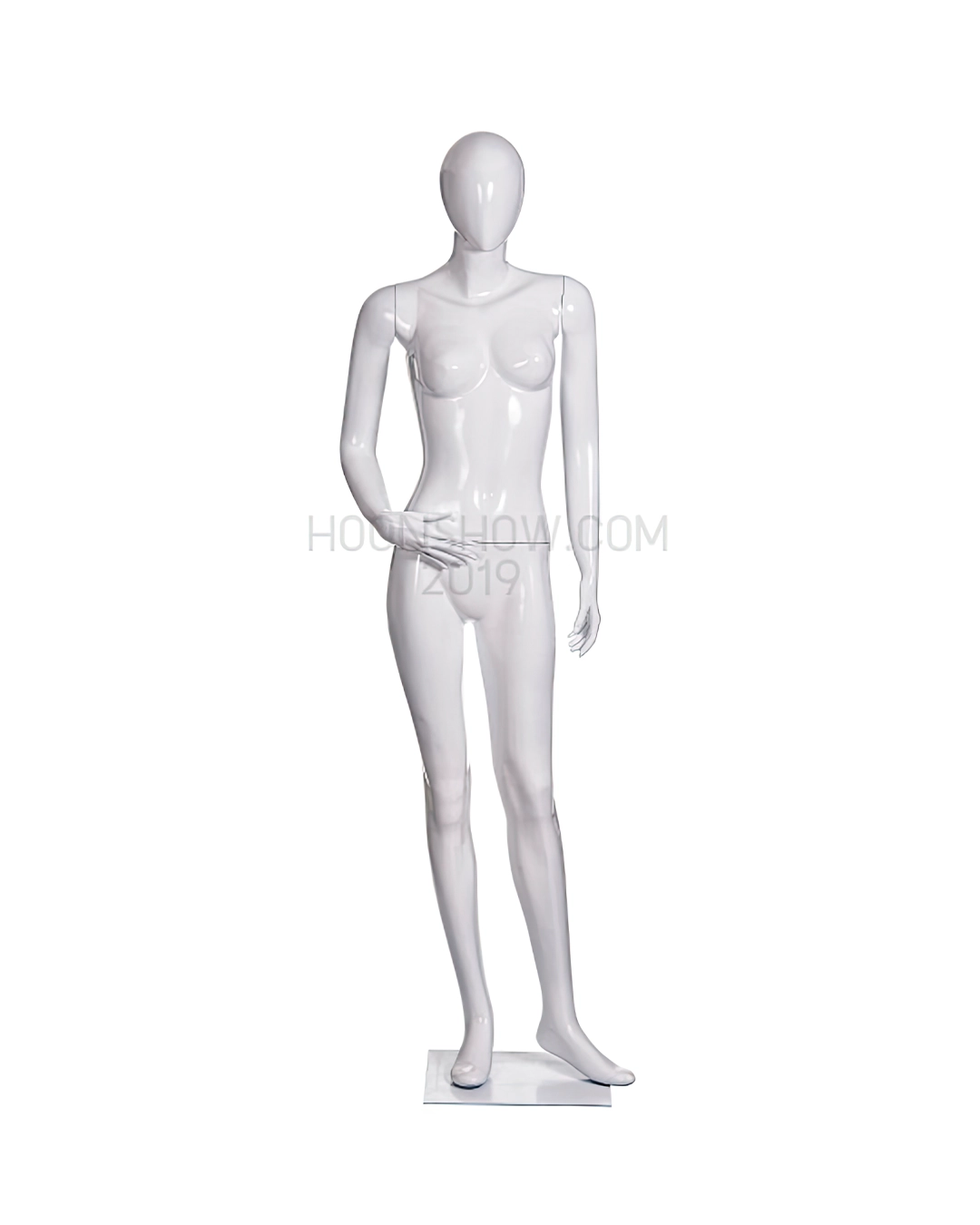 หุ่นไฟเบอร์เต็มตัว หญิง หน้าอวกาศ สีขาวเงา ฐานเหล็ก ไม่เจาะน่อง -W035