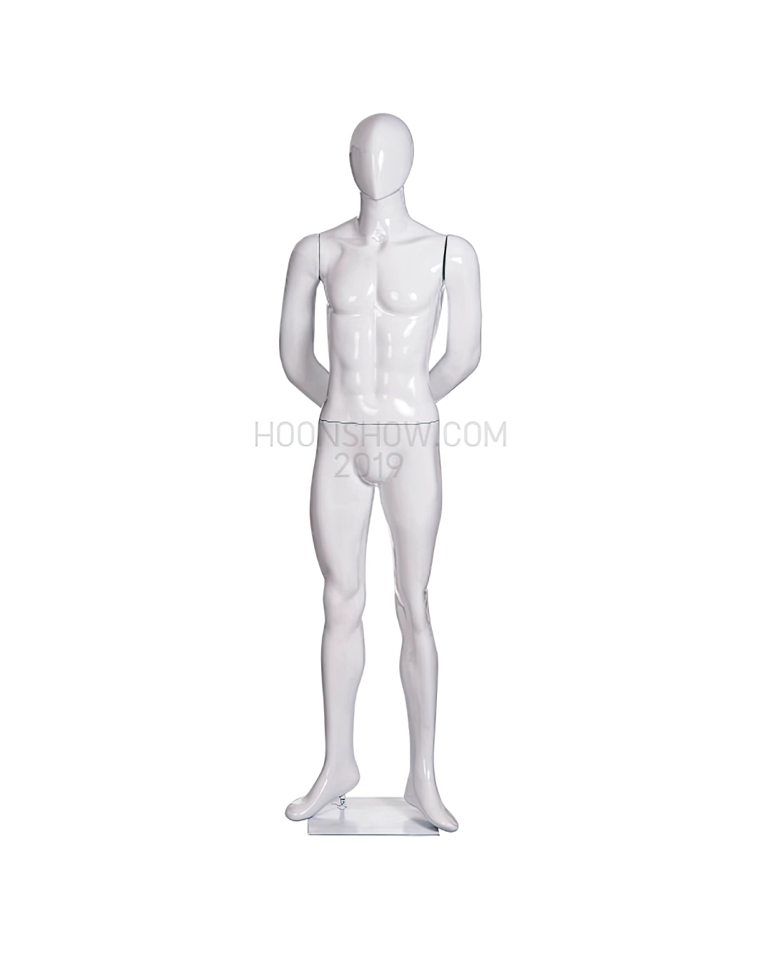 หุ่นไฟเบอร์เต็มตัว ชาย หน้าอวกาศ สีขาวเงา ฐานเหล็ก ไม่เจาะน่อง -M003