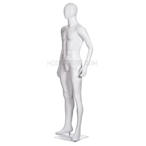 หุ่นไฟเบอร์เต็มตัว ชาย หน้าอวกาศ สีขาวเงา ฐานเหล็ก ไม่เจาะน่อง -M004