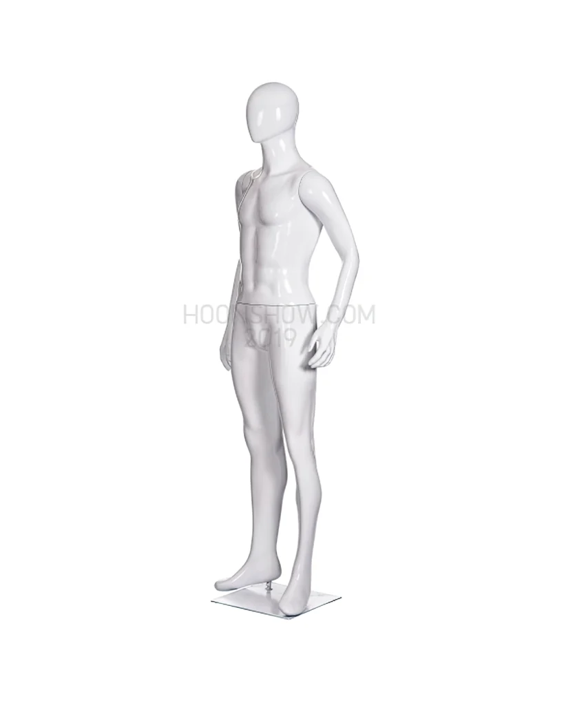 หุ่นไฟเบอร์เต็มตัว ชาย หน้าอวกาศ สีขาวเงา ฐานเหล็ก ไม่เจาะน่อง -M004