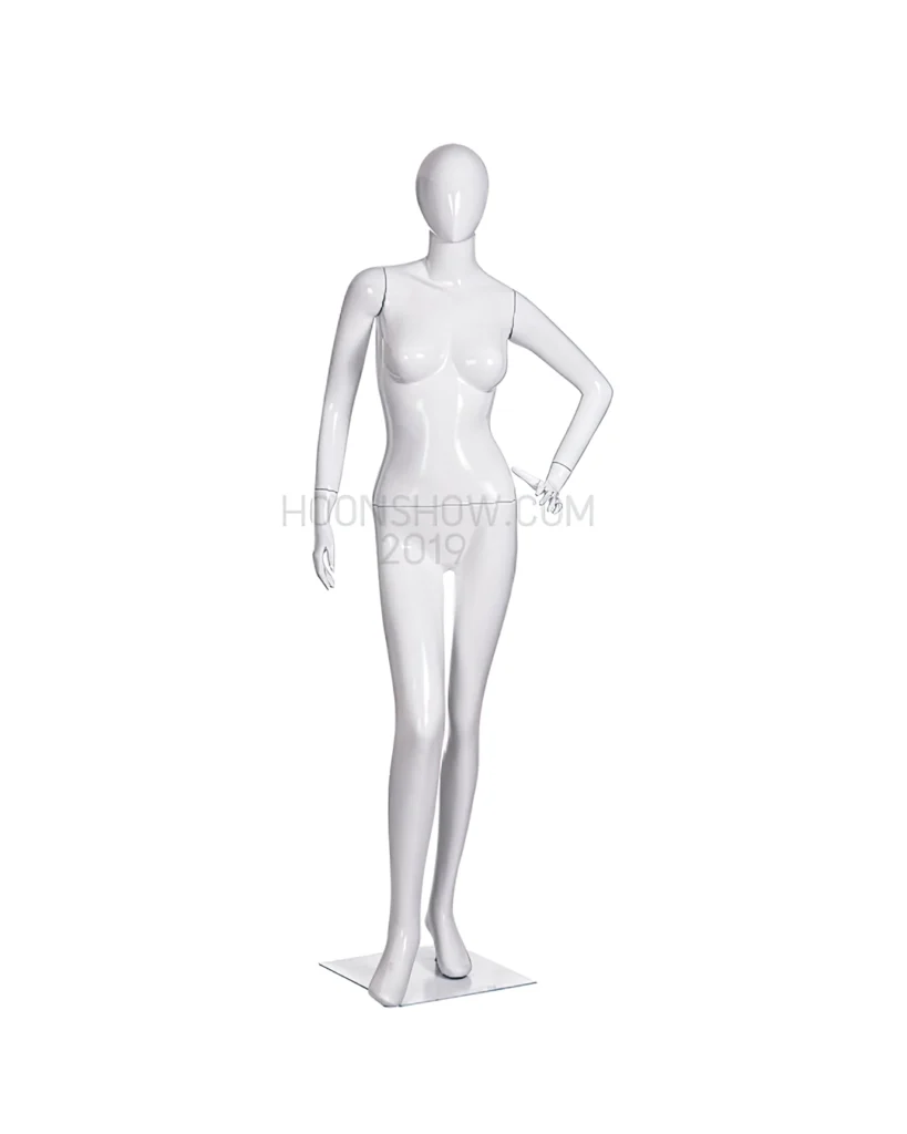 หุ่นไฟเบอร์เต็มตัว หญิง หน้าอวกาศ สีขาวเงา ฐานเหล็ก ไม่เจาะน่อง -W005