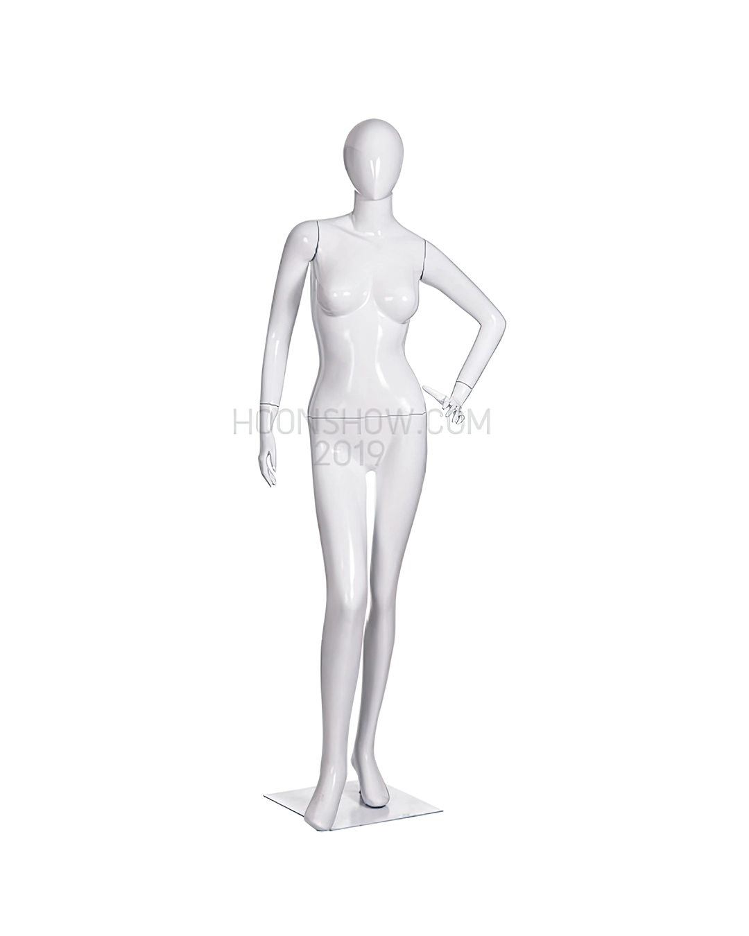 หุ่นไฟเบอร์เต็มตัว หญิง หน้าอวกาศ สีขาวเงา ฐานเหล็ก ไม่เจาะน่อง -W005